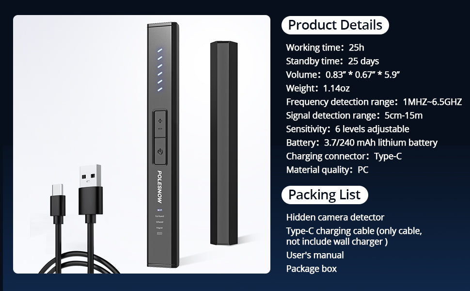 Hidden Camera Detectors, Bug Detector Anti Spy Camera Finder, GPS Tracker Detector Hidden Device Detector 6 Modes for Travel, Car, Bathroom,Office, Hotel, P18 Mix
