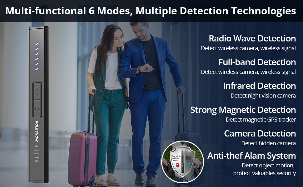 Hidden Camera Detectors, Bug Detector Anti Spy Camera Finder, GPS Tracker Detector Hidden Device Detector 6 Modes for Travel, Car, Bathroom,Office, Hotel, P18 Mix